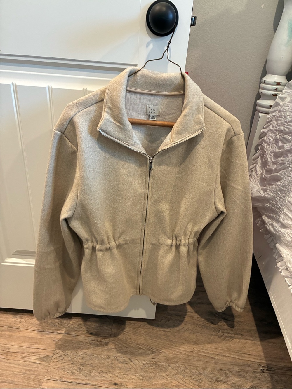 a new day Cream Full-Zip Teddy Jacket with Elastic Waist